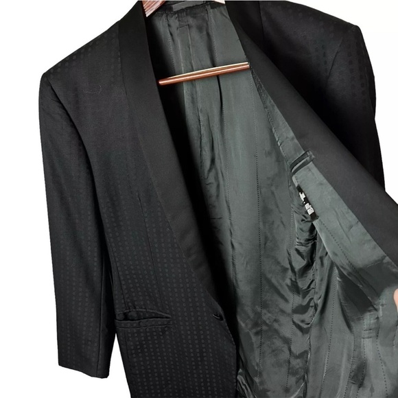 Versace V2 Men's Black on Black Dot 2 Button Tuxedo Suit Jacket Blazer Size 37 - Picture 7 of 16